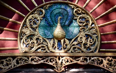 Colorful Peacock Entablature Relief, Pha Lat Temple, Doi Suthep, Chiang Mai