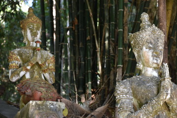 Kneeling Praying Statues with Bamboo, Pha Lat Temple, Doi Suthep, Chiang Mai