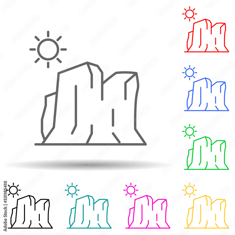 Poster canyon multi color set icon. simple thin line, outline vector of landspace icons for ui and ux, webs