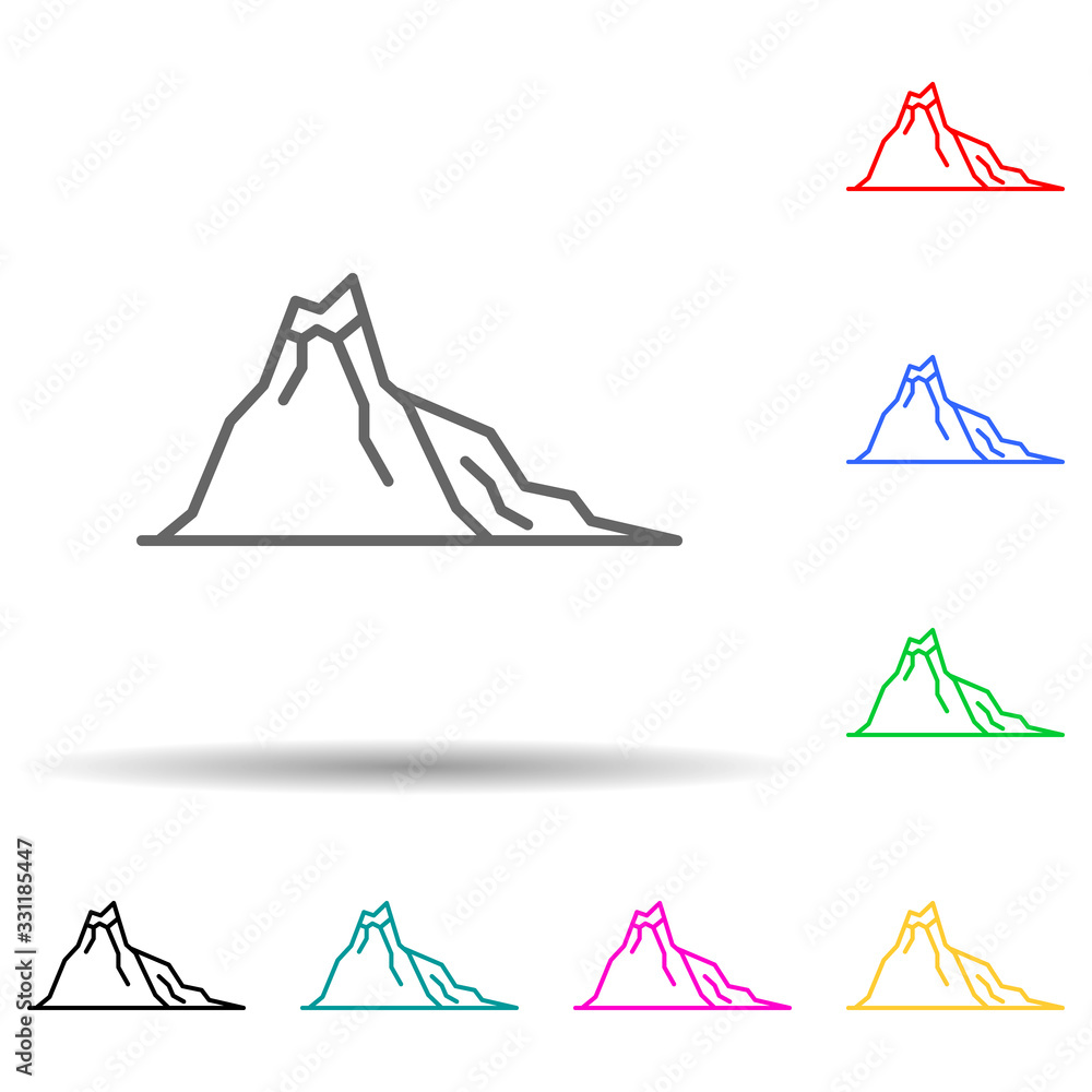 Poster mountains multi color set icon. simple thin line, outline vector of landspace icons for ui and ux, w