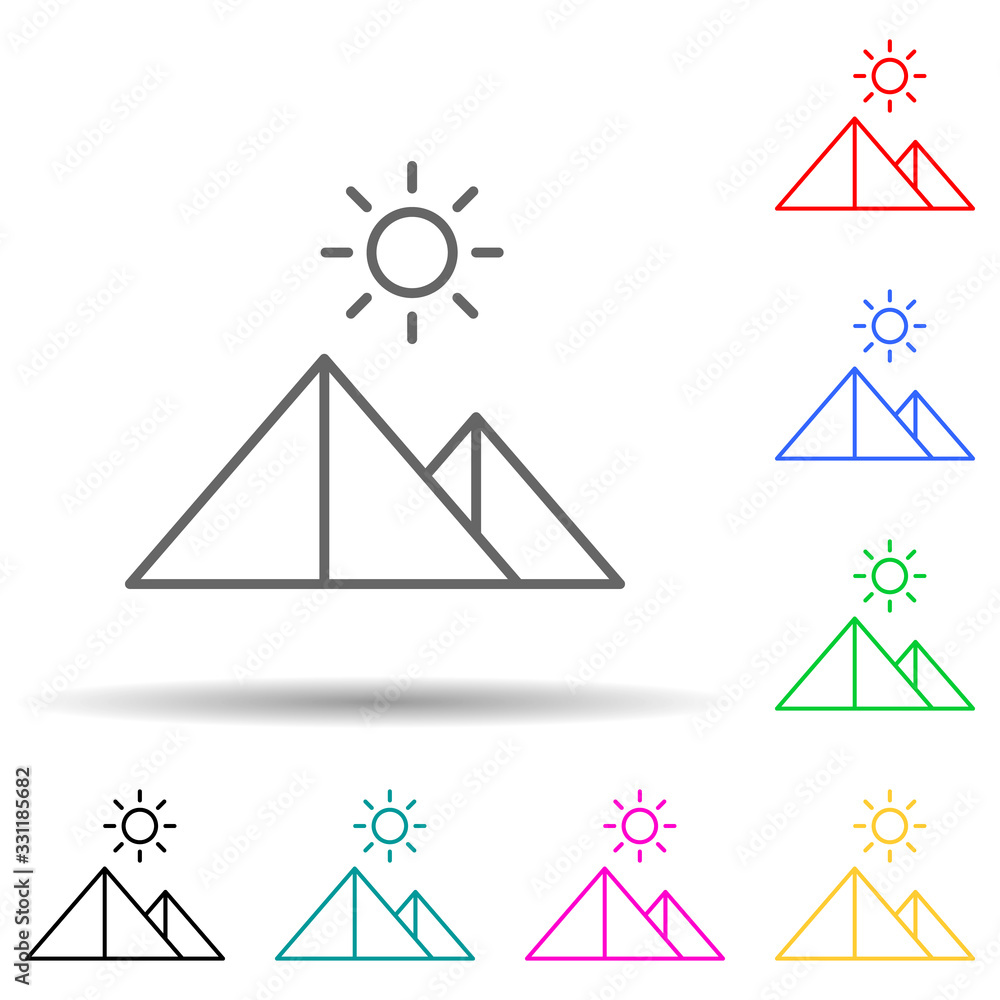Poster pyramids multi color set icon. simple thin line, outline vector of landspace icons for ui and ux, we