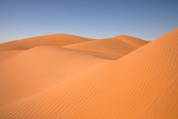 Fototapeta na wymiar Abstract landscape with desert dunes on a sunny day. Liwa desert, Abu Dhabi, United Arab Emirates.