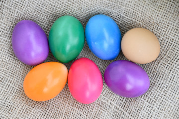 colorful easter eggs in a basket