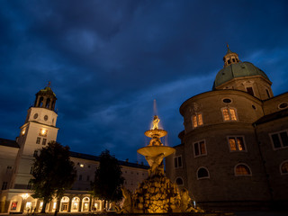 Fototapeta na wymiar Salzburg, Austria - Oct 10th, 2019: The Residenzplatz is located in the historic centre (Altstadt) of Salzburg, enclosed by Salzburg Cathedral (Salzburger Dom)