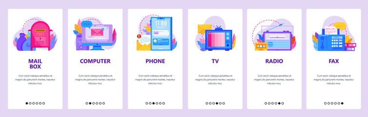 Communication website and mobile app onboarding screens vector template