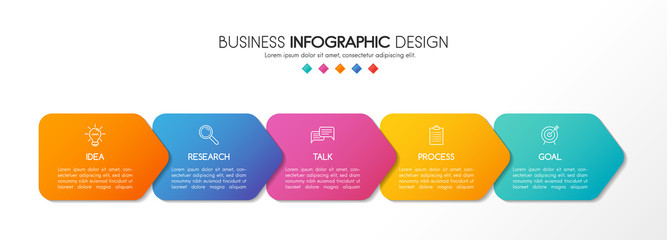 Business diagram with icons and 5 options. Infographic design. Vector