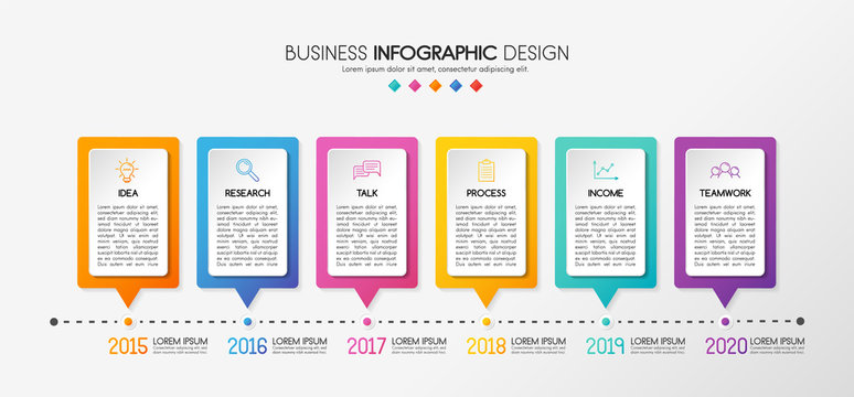 Timeline with 6 options. Business infographic. Vector