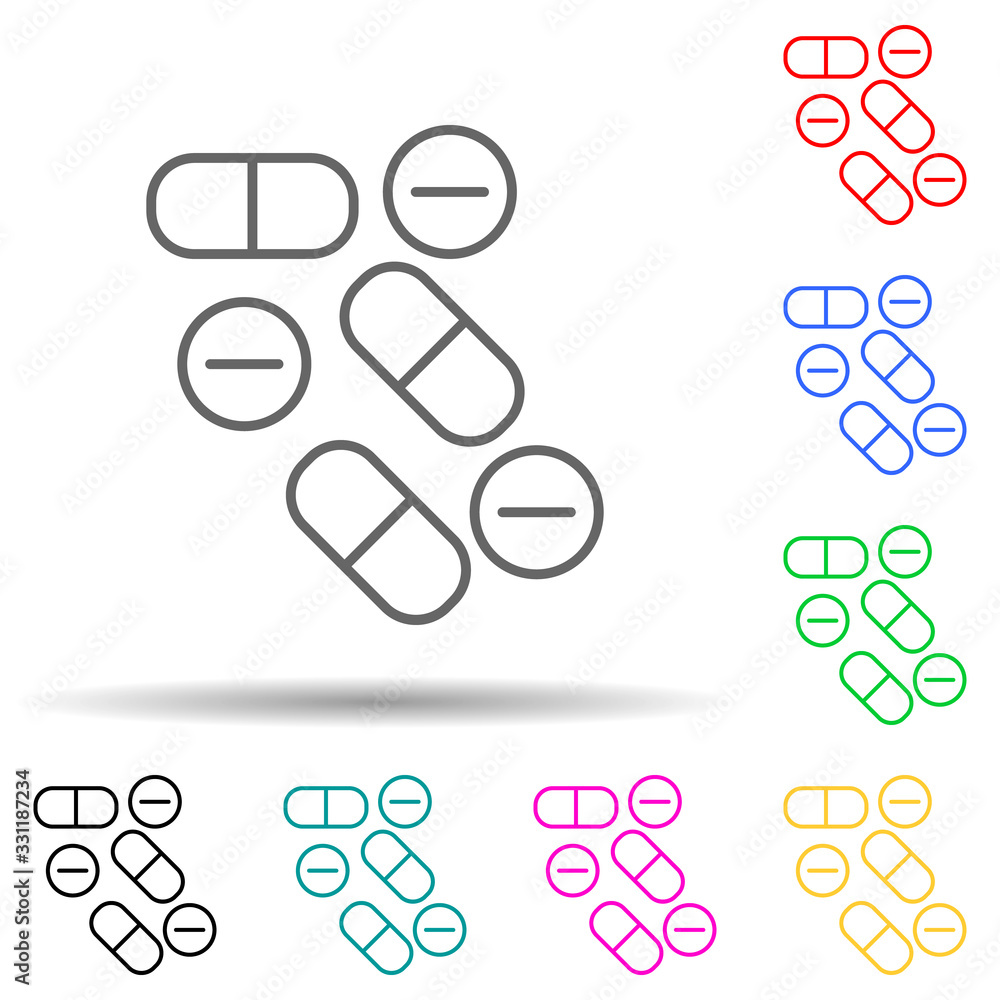 Poster pills multi color set icon. simple thin line, outline vector of medical icons for ui and ux, website