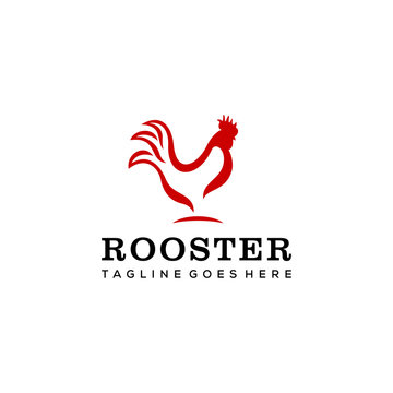 The silhouette of a rooster who looked stoutly looking forward eagerly logo design.
