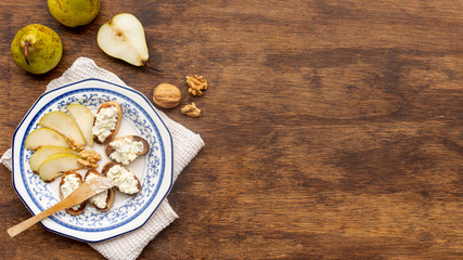 Top view tasty snacks with copy space