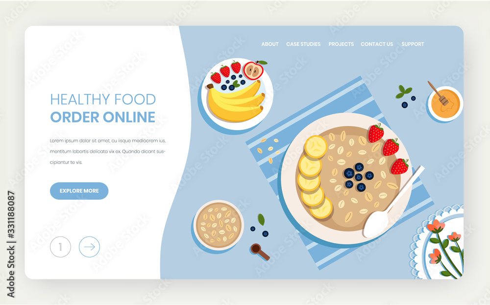 Wall mural healthy food online vector website landing page design template