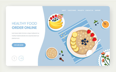 Healthy food online vector website landing page design template