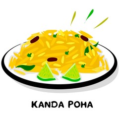 kanda poha indian Maharashtra street Food Vector