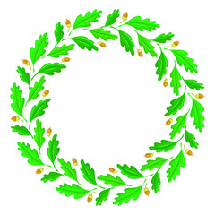 Fototapeta premium Wreath of oak leaves and acorns