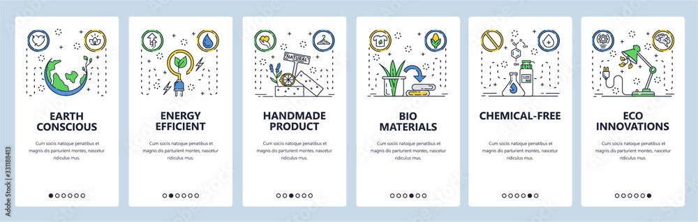 Poster eco friendly products website and mobile app onboarding screens vector template