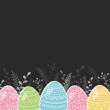 Template of an Easter background with decorative eggs and copyspace. Vector