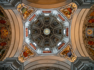 Fototapeta na wymiar Inside interia of Salzburg Cathedral, which is the seventeenth-century Baroque cathedral of the Roman Catholic Archdiocese of Salzburg in the city of Salzburg, Austria