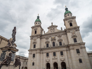 Salzburg, Austria - Oct 10th, 2019: Salzburg Cathedral is the seventeenth-century Baroque cathedral of the Roman Catholic Archdiocese of Salzburg in the city of Salzburg, Austria