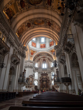 Inside interia of Salzburg Cathedral, which is the seventeenth-century Baroque cathedral of the Roman Catholic Archdiocese of Salzburg in the city of Salzburg, Austria