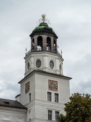 Salzburg, Austria - Oct 10th, 2019: A historic bell tower of Salzburg. The bells apparently were brought in from Antwerp and started playing in 1703.