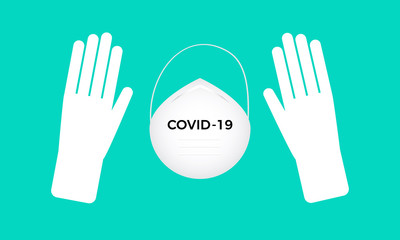 PrintCoronavirus or Covid-19 epidemic concept. Safety mask and protective gloves isolated on blue background