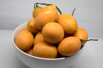 Heap of Thai plango fruit or marian plum, Fresh ripe Marian Plum