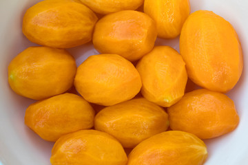 Heap of Thai plango fruit or marian plum, Fresh ripe Marian Plum