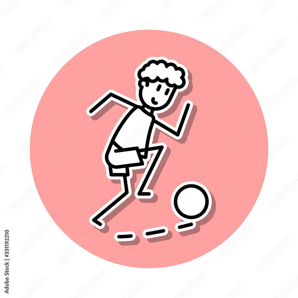 Poster soccer players with ball sticker icon. simple thin line, outline vector of soccer in action icons fo