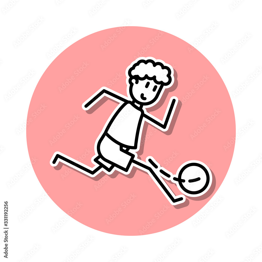 Poster soccer player with ball sticker icon. simple thin line, outline vector of soccer in action icons for