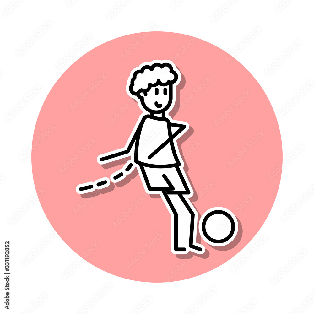 Poster soccer player with ball sticker icon. simple thin line, outline vector of soccer in action icons for