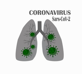 Coronavirus, COVID-19 icon Vector illustration flat. World pandemic 2020. Wuhan syndrome. Middle East respiratory syndrome coronavirus. Vector illustration of the lungs and coronavirus
