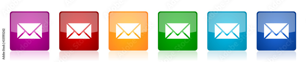Aufkleber Email icon set, colorful square glossy vector illustrations in 6 options for web design and mobile applications