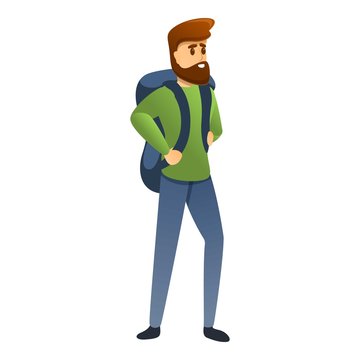 Man with backpack icon. Cartoon of man with backpack vector icon for web design isolated on white background