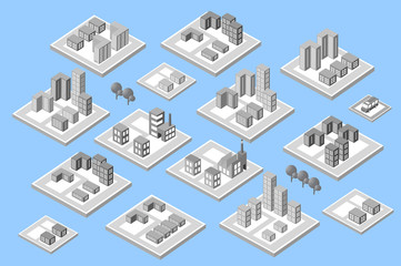 Isometric set city with skyscrapers with houses