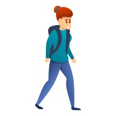 Hiking woman icon. Cartoon of hiking woman vector icon for web design isolated on white background