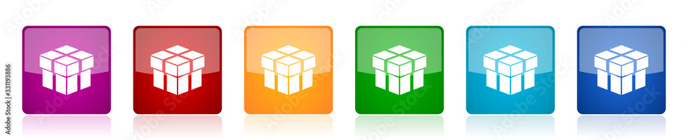 Leinwandbilder box icon set, colorful square glossy vector illustrations in 6 options for web design and mobile app