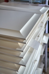 Joinery. Painted panel doors . Wood door manufacturing process. Furniture manufacture.