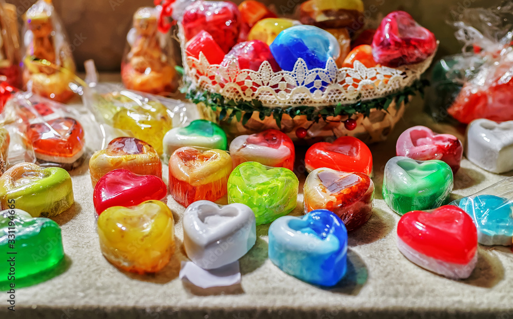 Wall mural Festive handmade soap at Christmas market in Riga