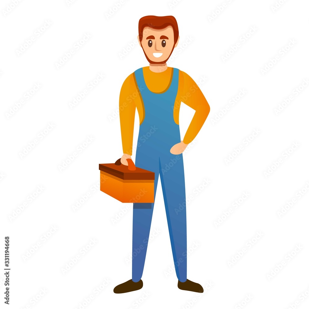 Poster electrician with tool box icon. cartoon of electrician with tool box vector icon for web design isol
