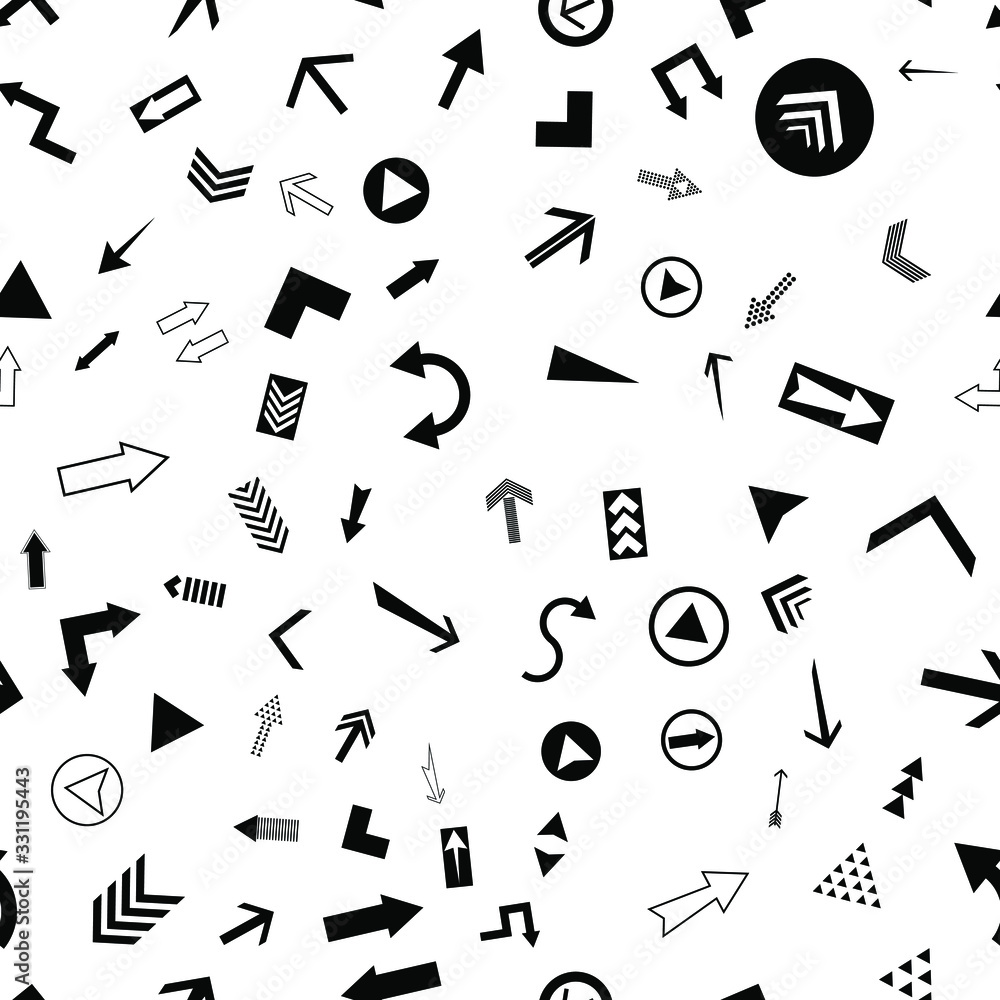 Poster seamless vector pattern with different arrows. modern cursor illustration