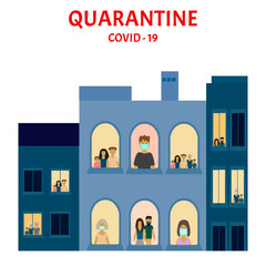 Coronavirus infection. Quarantine coronavirus. House with windows and people. Flu is Chinese. Infographics. Vector illustration