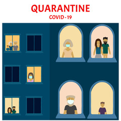 Coronavirus infection. Quarantine coronavirus. House with windows and people. Flu is Chinese. Infographics. Vector illustration