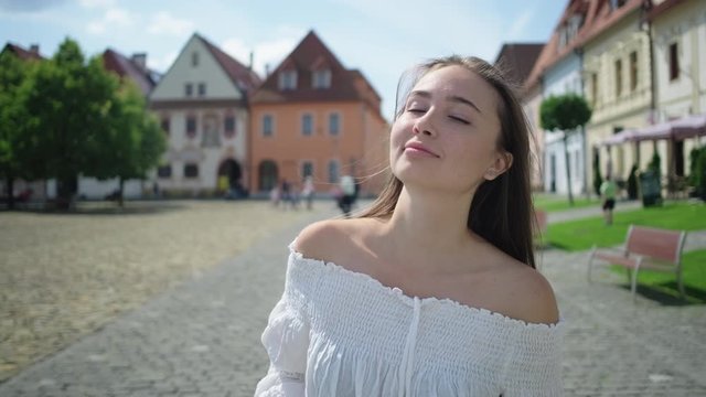 walks in european city Bardejov in Slovakia in summer vacation