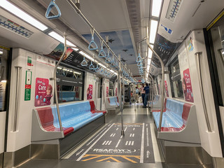 Inside MRT train in Singapore