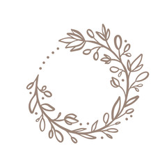 Hand drawn flower wreath logo. Vector floral design spring frame element for invitations, greeting cards, scrapbooking, posters with place for text. Vintage decor
