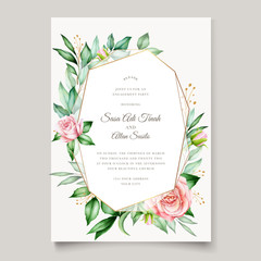 Wedding invitation and menu template with beautiful leaves