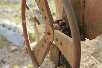 Small cement and concrete mixer machine round part abstract background