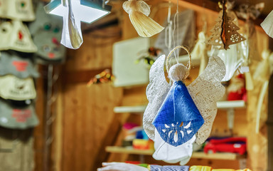 Handmade linen angel hanging at the Riga Christmas market