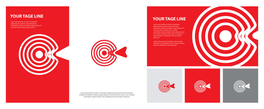 Target logo. Red aim, arrow, compass, speech bubble, Idea concept, perfect hit, winner, target goal icon. Success abstract logo