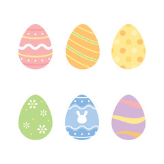 Set of cute pastel colored Easter eggs. Flat vector illustration. 